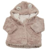 Růžová kožešivá podšitá bunda s kapucí Next