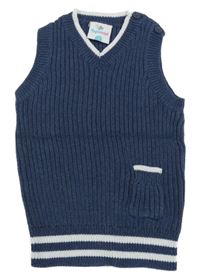 Tmavomodrá pletená žebrovaná vesta s proužkem Topomini