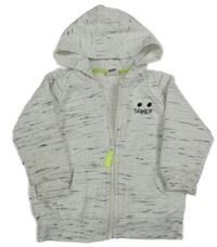 Bílo-černá melírovaná propínací mikina s potiskem a kapucí LC Waikiki