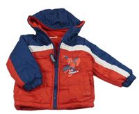 Tmavomodro-bílo-červený šusťáková zimní bunda se Spidermanem a kapucí Marvel