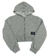 Šedá crop propínací mikina s nášivkou a kapucí Shein