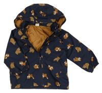 Tmavomodrá šusťáková jarní bunda se zvířátky a kapucí H&M