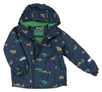 Tmavomodrá šusťáková jarní bunda se zvířátky a kapucí impidimpi