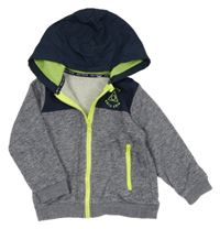 Tmavomodro-bílo-neonově zelená melírovaná propínací mikina s kapucí Nutmeg