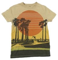 Béžové tričko s palmami a sluncem M&S