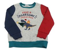 Šedá mikina snápisem, dinosaurem a barevnými rukávy Lily & Dan