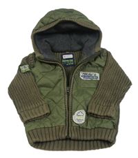 Khaki šusťáková zateplená bunda s pletenými rukávy a kapucí Next