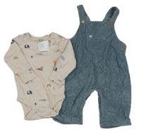 Nové - 2set - Šedé laclové manšestráky + body Next