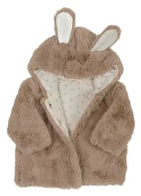 Starorůžová kožešinová podšitá bunda s kapucí s oušky Next