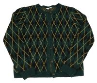 Tmavozeleno-černo-zlatý károvaný propínací crop svetr Primark