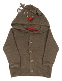 Hnědý propínací svetr se sobem na kapuci M&S