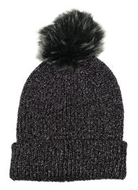 Černo-růžová třpytivá čepice s bambulí 