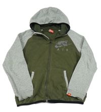 Šedo-khaki propínací mikina s logem a kapucí Nike