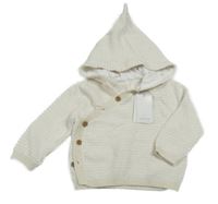 Nové - Béžovo-bílý melírovaný propínací svetr s kapucí Mothercare 
