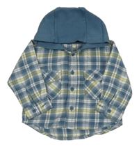 Modro-bílo-zelená kostkovaná košile s kapucí