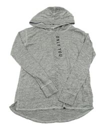 Šedé melírované úpletové triko s nápisem a kapucí H&M