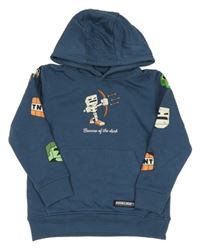 Modrošedá mikina s potiskem a kapucí - Minecraft 