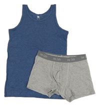 2Set - Modrý melírovaný nátělník HEMA + šedé melírované boxerky  