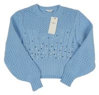 Nové - Světlemodrý crop svetr s cvočky M&S