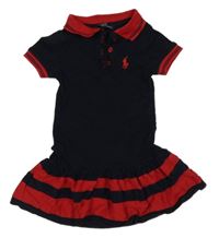 Tmavomodro-červené šaty s límečkem Ralph Lauren