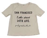 Světlerůžové žebrované crop tričko s nápisy H&M