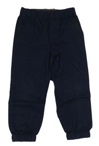Tmavomodré plátěné cuff kalhoty H&M