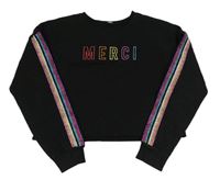 Černá crop mikina s nápisem a proužky Primark