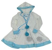 Kostým - Bílo-tyrkysové plyšové šaty s kapucí - Elsa