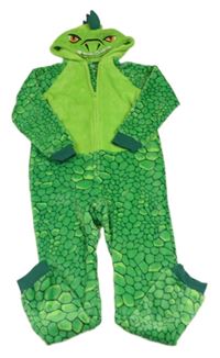 Zelená chlupatá kombinéza s kapucí - dinosaurus 