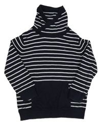 Tmavomodro-bílý pruhovaný svetr s komínovým límcem Urban