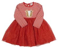 Červeno-bílé pruhované slavnostní šaty se sobem a tylovou sukní So Cute 