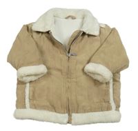 Béžovo-smetanová semišová zateplená bunda s kožíškem 
