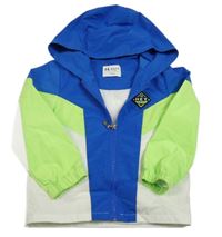 Safírovo-limetkovo-bílá šusťáková jarní bunda s kapucí Heylads