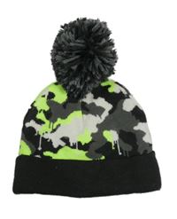 Šedo-bílo-limetková army pletená čepice s bambulí Next