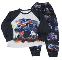 Tmavošedo-bílé pyžamo s monster truck 