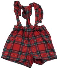 Červeno-zelené kostkované kraťasy s kšandami H&M