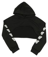 Černá crop mikina s motýly a kapucí 