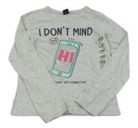 Nové - Šedé melírované triko s telefonem Y.F.K.