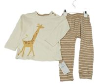 Nové - 2set - Smetanovo-pruhované pyžamo se žirafou George 