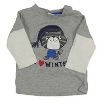 Šedo-bílé triko s kočkou Smile