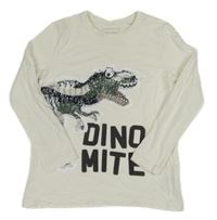 Bílé triko s dinosaurem z překlápěcích flitrů C&A