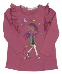 Purpurové triko s holčičkou a volánky 