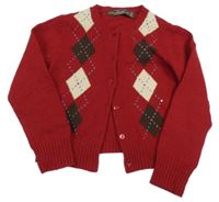 Červený károvaný propínací svetr Zara