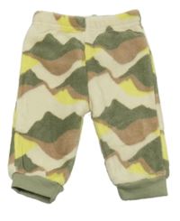 Béžovo-khaki-béžové vzorované chlupaté kalhoty 