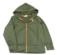 Khaki propínací sportovní mikina s logem a kapucí Champion