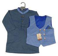 Nové - 2set - Modrá společenská vesta + šedo-modrá košile 