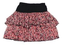 Světlerůžovo-černá vzorovaná šifonová vrstvená sukně H&M