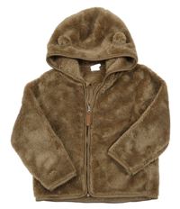 Béžová chlupatá propínací mikina s kapucí H&M