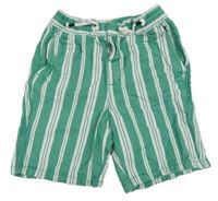 Zeleno-bílé pruhované plátěné kraťasy H&M