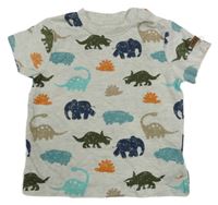 Šedé melírované tričko s dinosaury Topomini